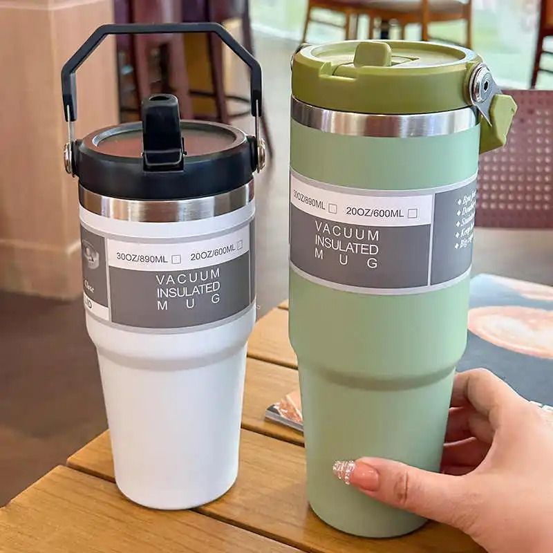 20oz/30oz Thermal Water Bottle With Straw Stainless Steel Car Coffee Mug Vacuum Flask Tumbler