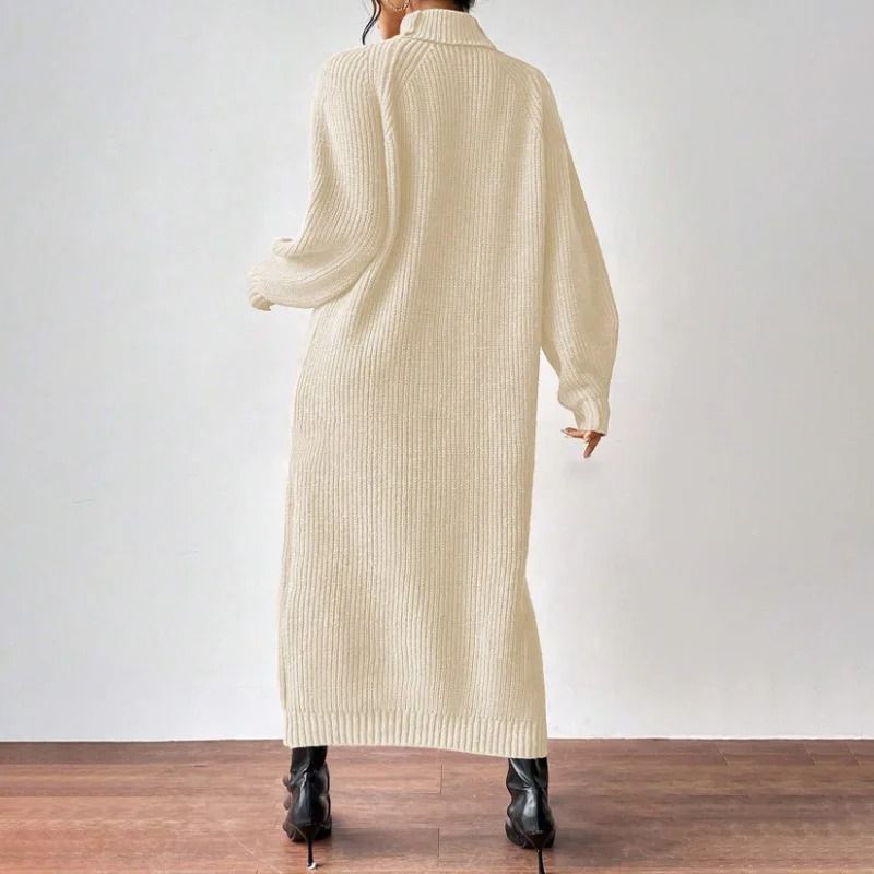 Heavy Gauge Chunky Knit Turtleneck Maxi Dress