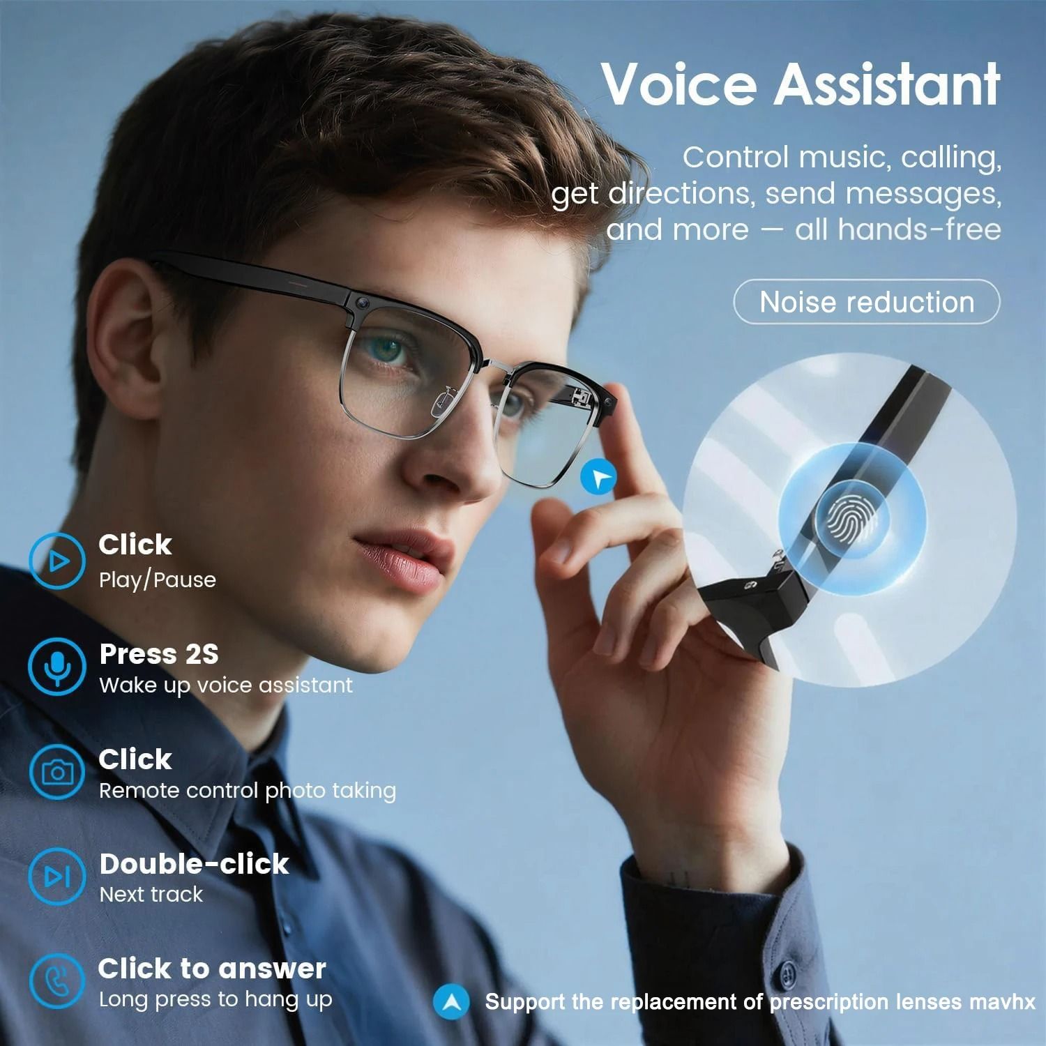 VisionLink AI Smart Glasses Camera Bluetooth Call Translation