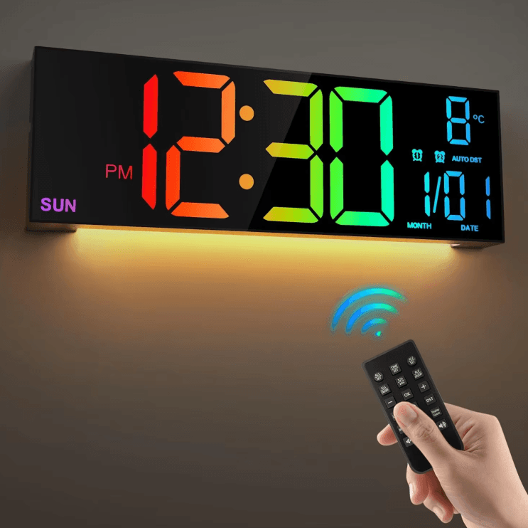 16.2 RGB Large Digital Wall Clock with Remote Control & Dual Alarm Display