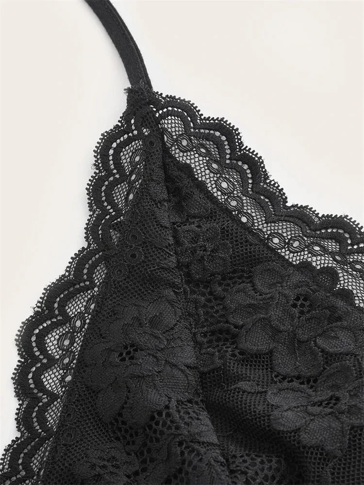 Women Summer Sexy Lace V-neck Halter Top, Grunge Punk Goth, Backless Ruched Cami Crop Top, Trendy Streetwear