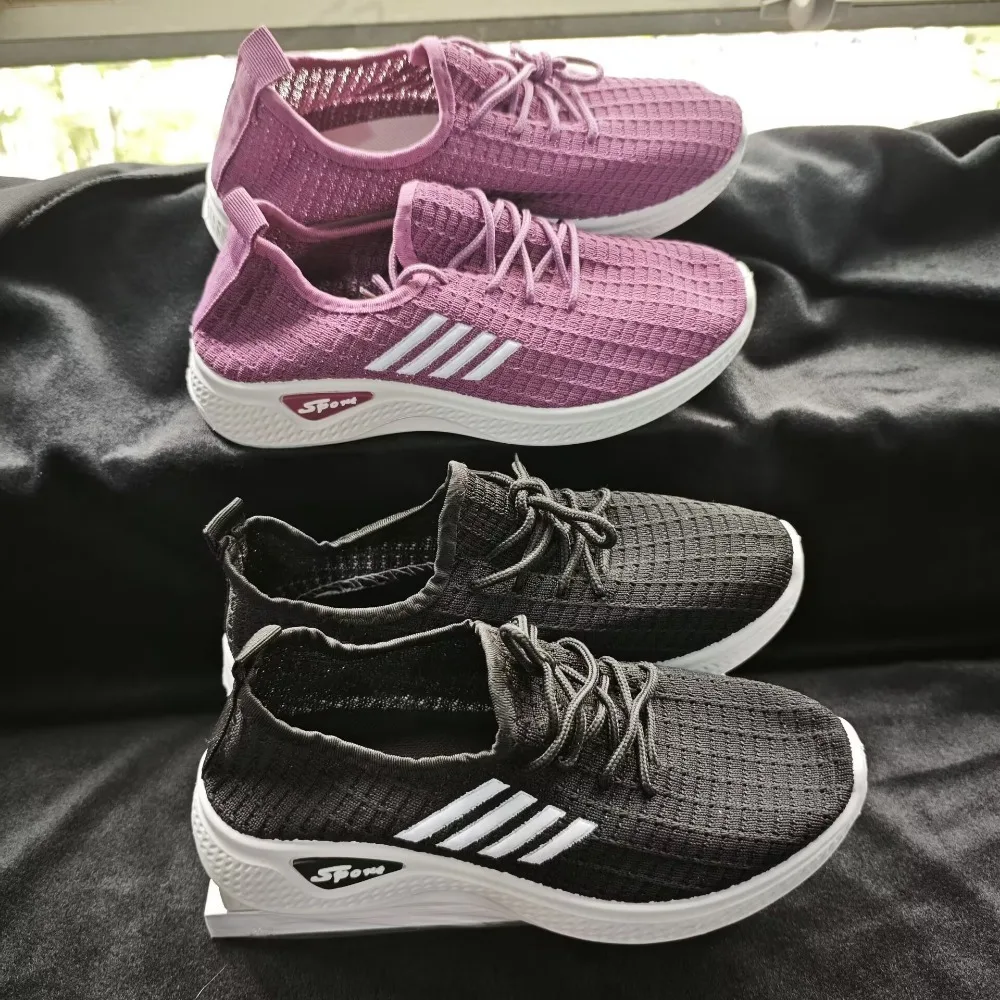 Spring and Summer Women's Low-Top Running Sneakers with Air Mesh New Trendy Mesh Women Flat Shoes