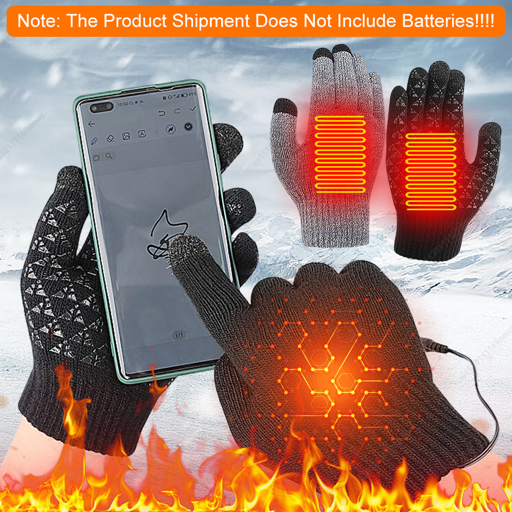 Winter Cycling Gloves for Men Women, USB Heated Knitted Full Finger Gloves, Non-Slip Touch Screen Gloves