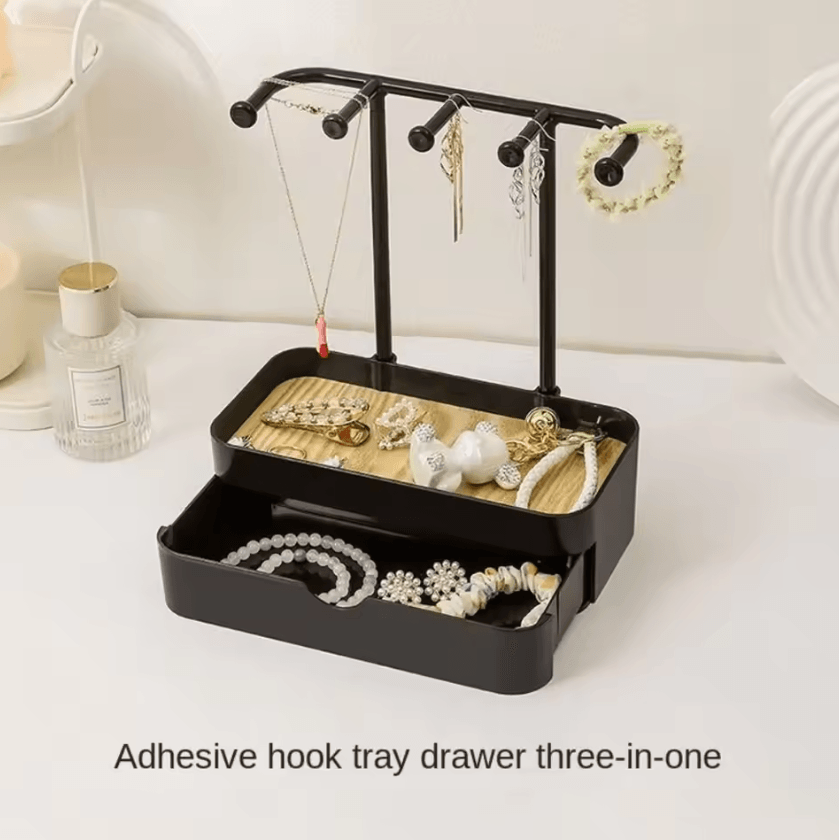 Elegant Wooden Jewelry Organizer Stand with Drawer – Necklace & Earring Display Rack