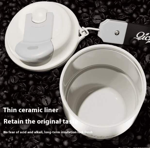410ML Ceramic Liner Thermos Coffee Cup – Double Wall Stainless Steel Leakproof Travel Mug
