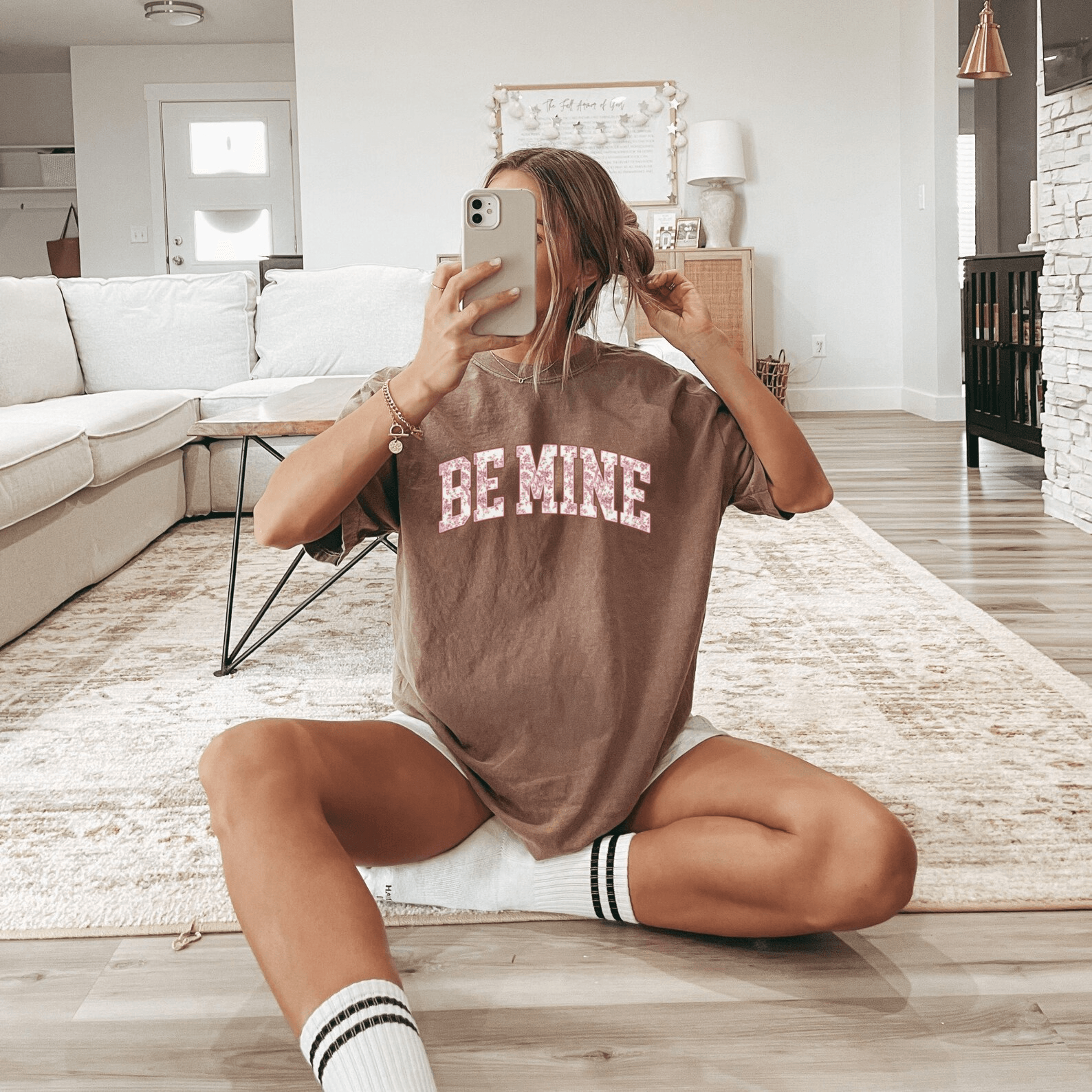 Retro Be Mine Valentine Shirt with Pink Bow Toile Print Cute Romantic Gift Tee