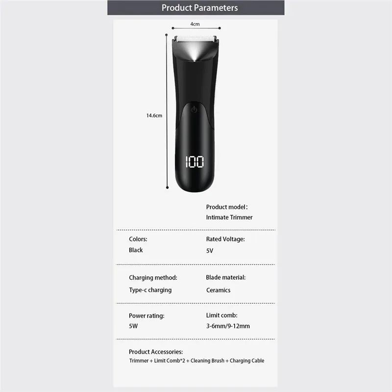 SmoothGuard Mens Groin & Body Hair Trimmer - Wet/Dry Ceramic Blade Ball Trimmer with 2 Guards