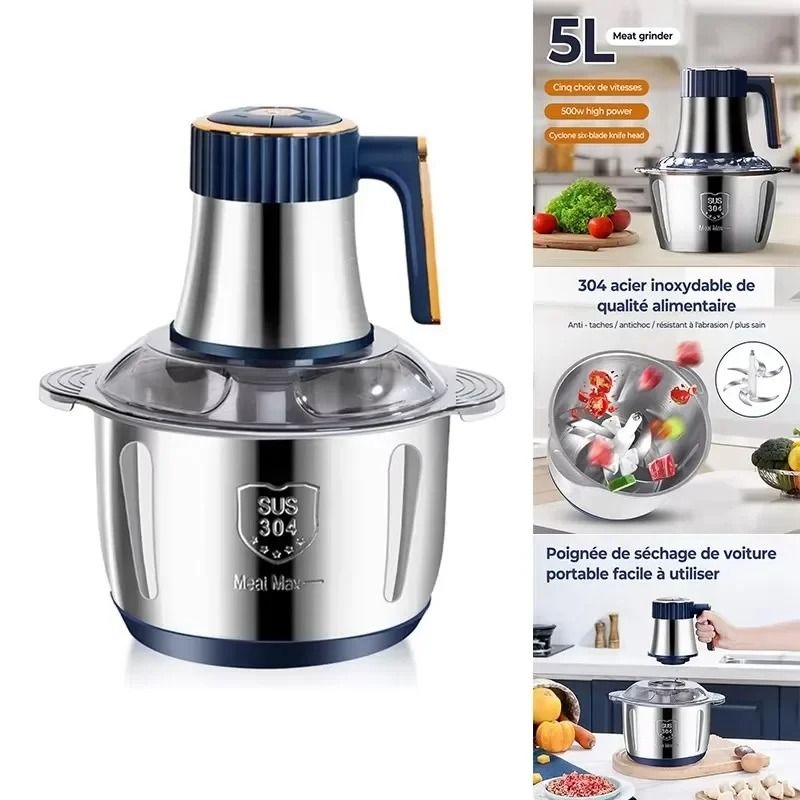 Electric Meat Grinder 5L Stainless Steel Food Processor and Vegetable Chopper
