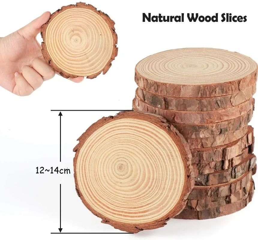 Natural Pine Wood Slices for DIY Crafts Thick Unfinished Log Discs with Bark for Art Wedding and Party Decoration