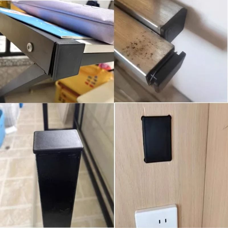Black Square Pipe Plug Furniture Leg End Caps Anti Slip Floor Protectors Set