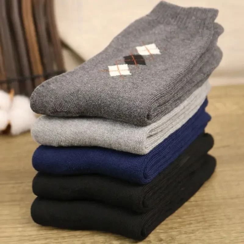 Mens Thick Fleece Lined Winter Socks 5 Pairs Keep Warm Long Socks