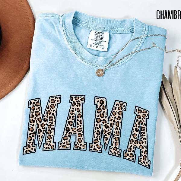 Mama Leopard Print Shirt Casual Mom Graphic Tee Trendy Everyday Womens T-Shirt