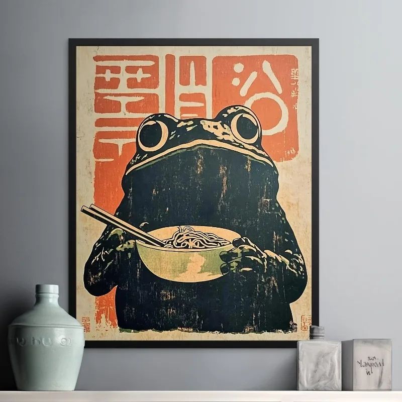 Retro Japanese Frog Ramen Canvas Wall Art Print
