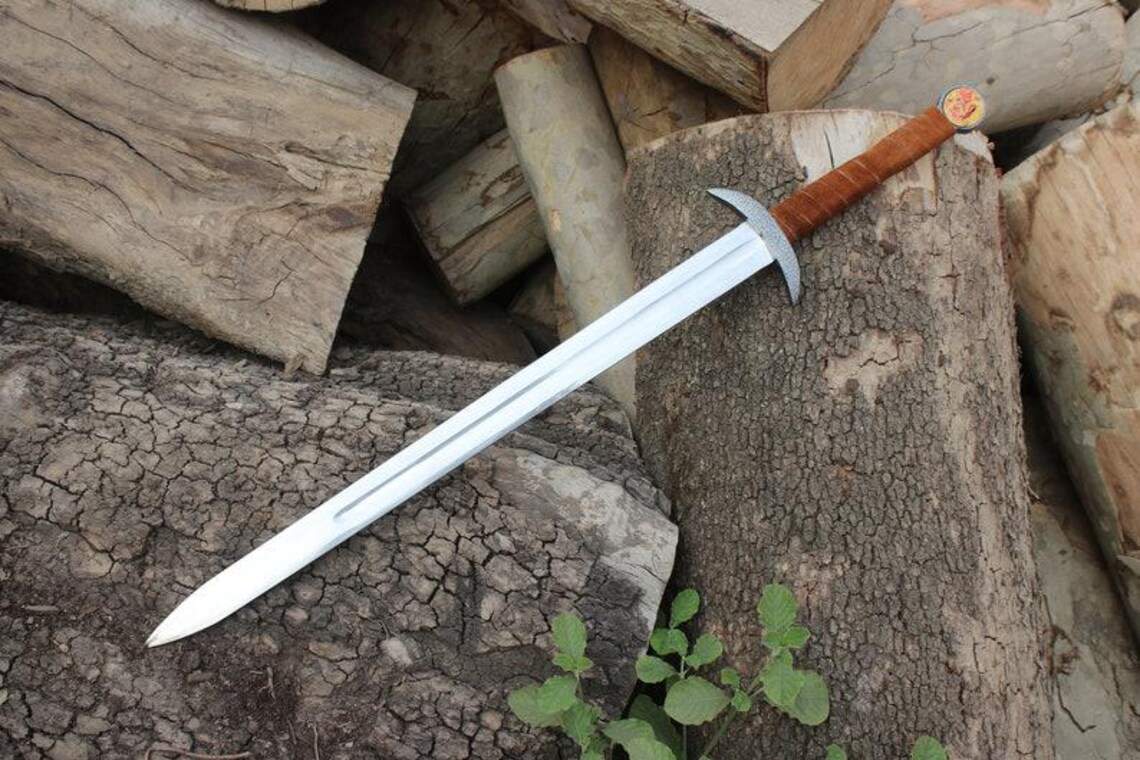 38 Inches Damascus Steel Sword Viking Double Edge Sword With Sheath Handmade Barbarian sword Unique Norse sword,