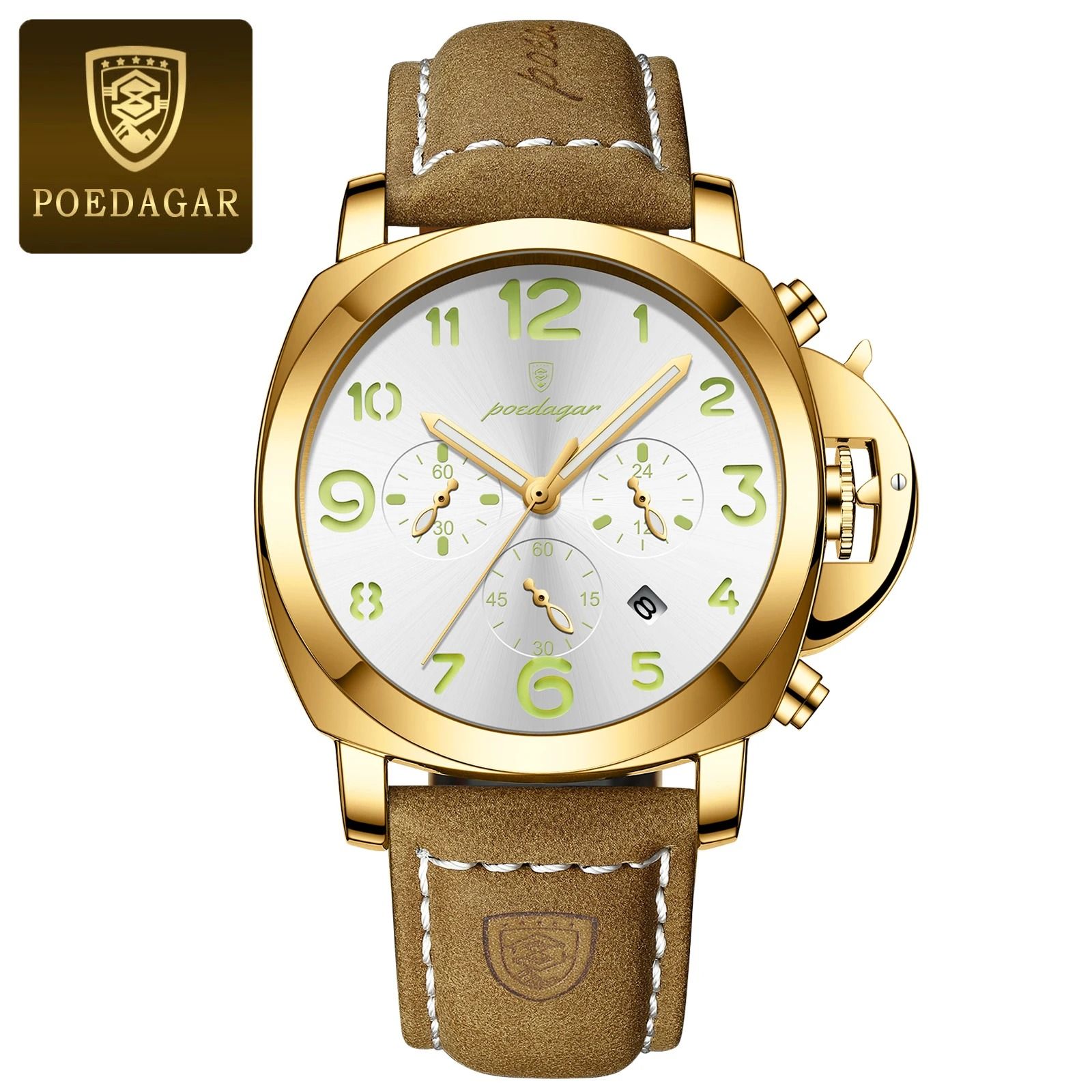 Luxury Military Waterproof Watch with Luminous Leather Strap Quartz Movement