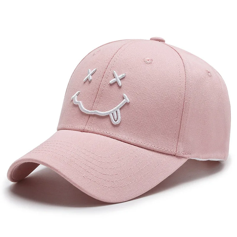 Black Cotton Adjustable Snapback, Women Smile Face Embroidery Baseball Caps, Funny Hip Hop Cap Autumn Dad Hats