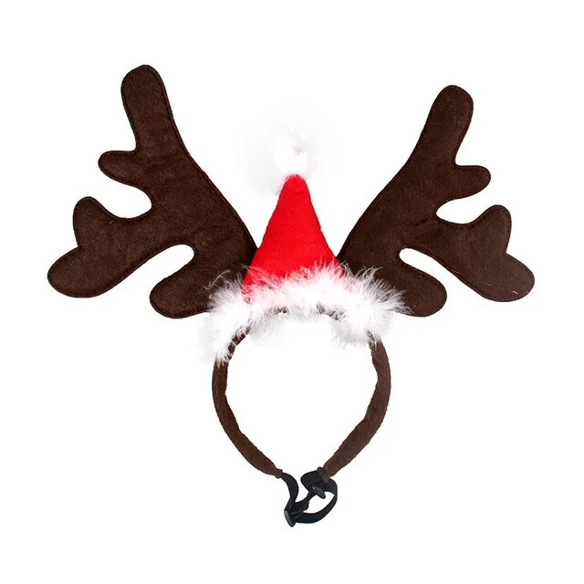 Christmas Dog Supplies: Elk Reindeer Antlers & Santa Hat Costume