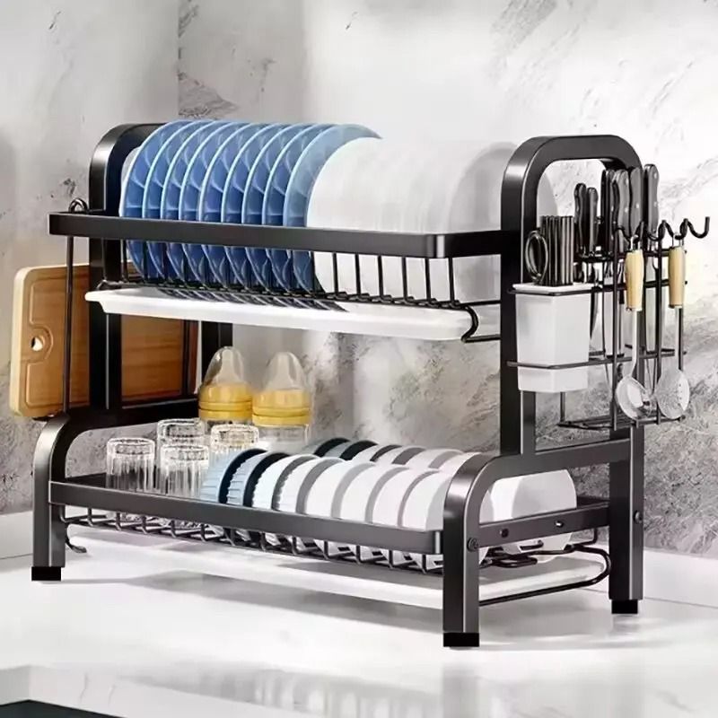Stainless Steel Adjustable Dish Drying Rack with Drainboard – Kitchen Plate Organizer & Cutlery Holder