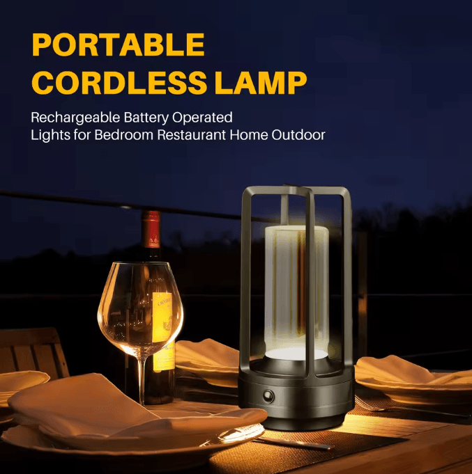 Cordless LED Table Lamp Industrial Style Rechargeable Desk Light Portable Ambient Lamp for Home Outdoor Camping Decor
