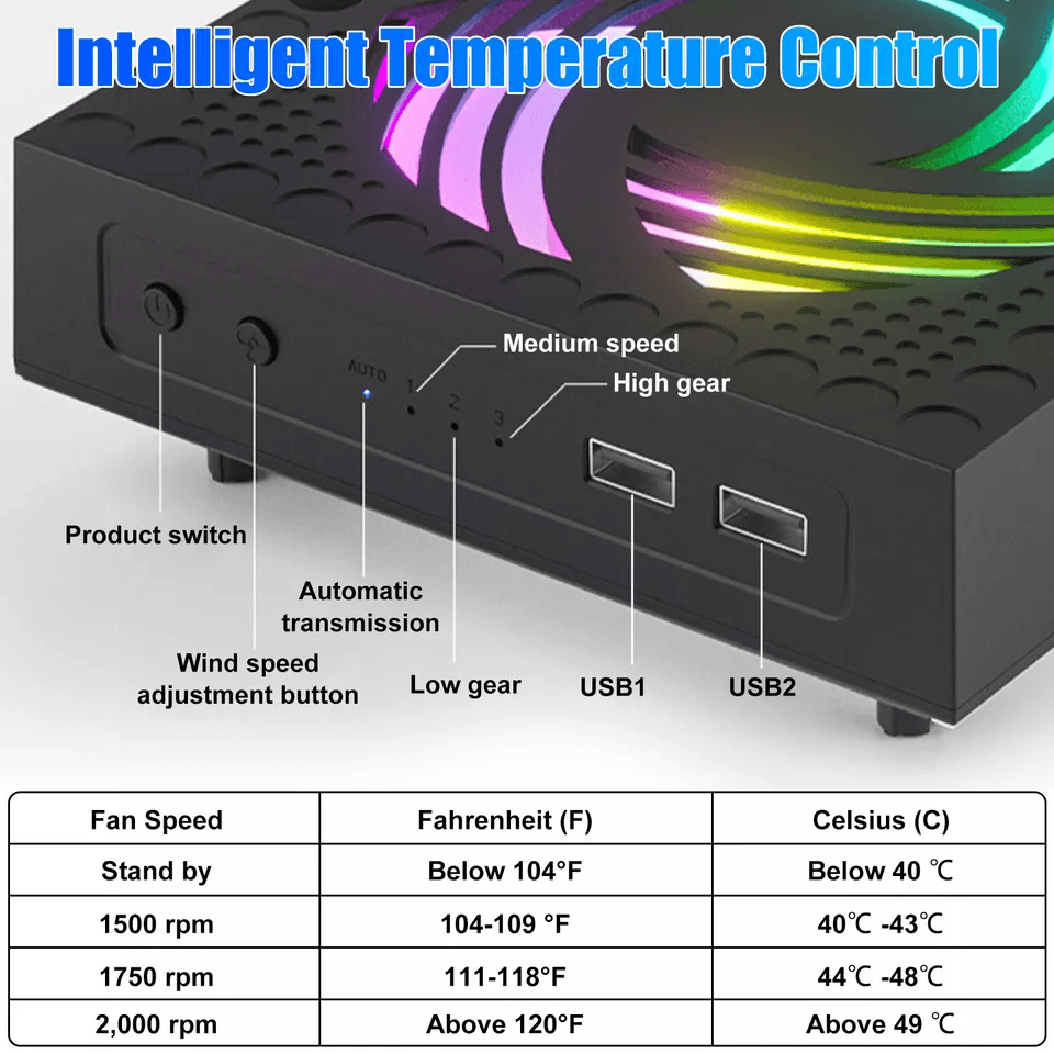 Xbox Series Cooling Fan Vertical Stand Cooler, Quiet Console Cooling System with USB Expansion and Headphone Game
