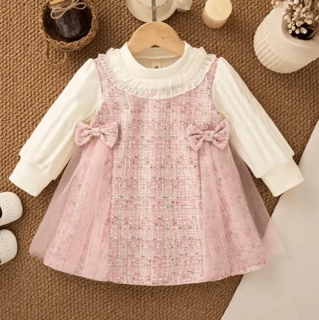 SweetRibbon Baby Girl Princess Dress – Korean Style Long Sleeve Tulle Toddler Party Dress