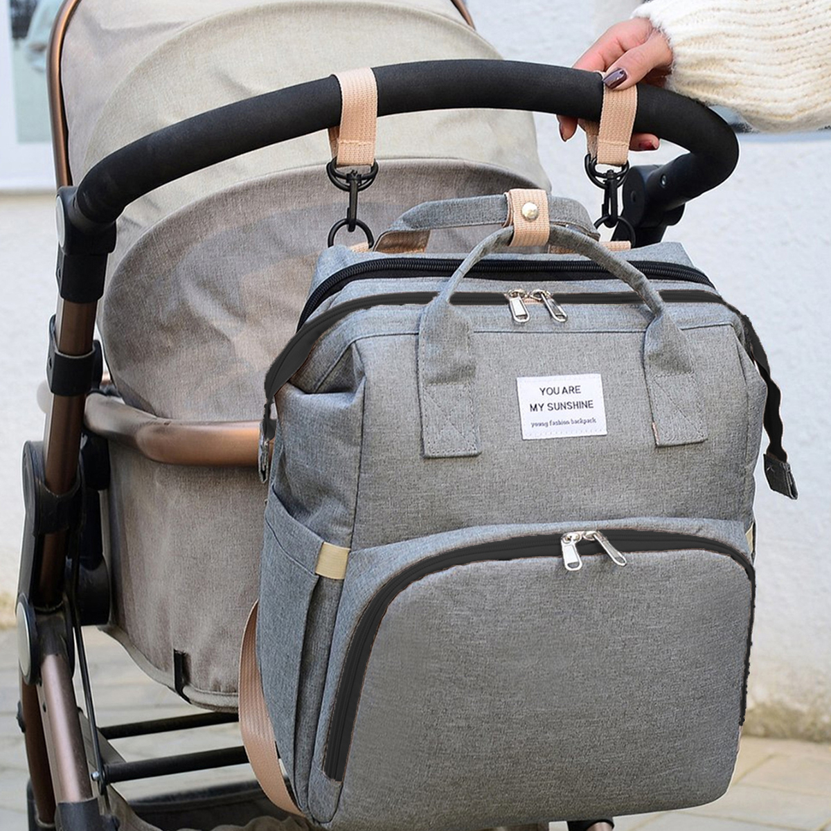 Fold able Bed Diaper Bag with Changing Station, Insulated Pocket, Large Capacity, Multi-Functional Double Shoulder