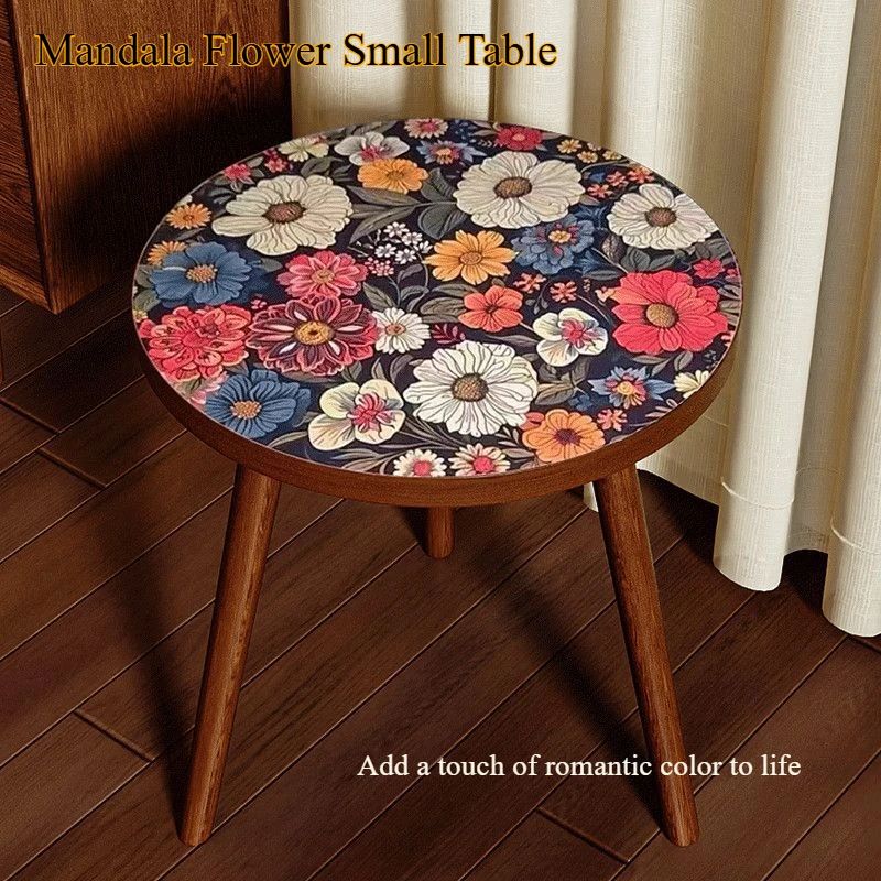 Mandala Wooden Round Side Table