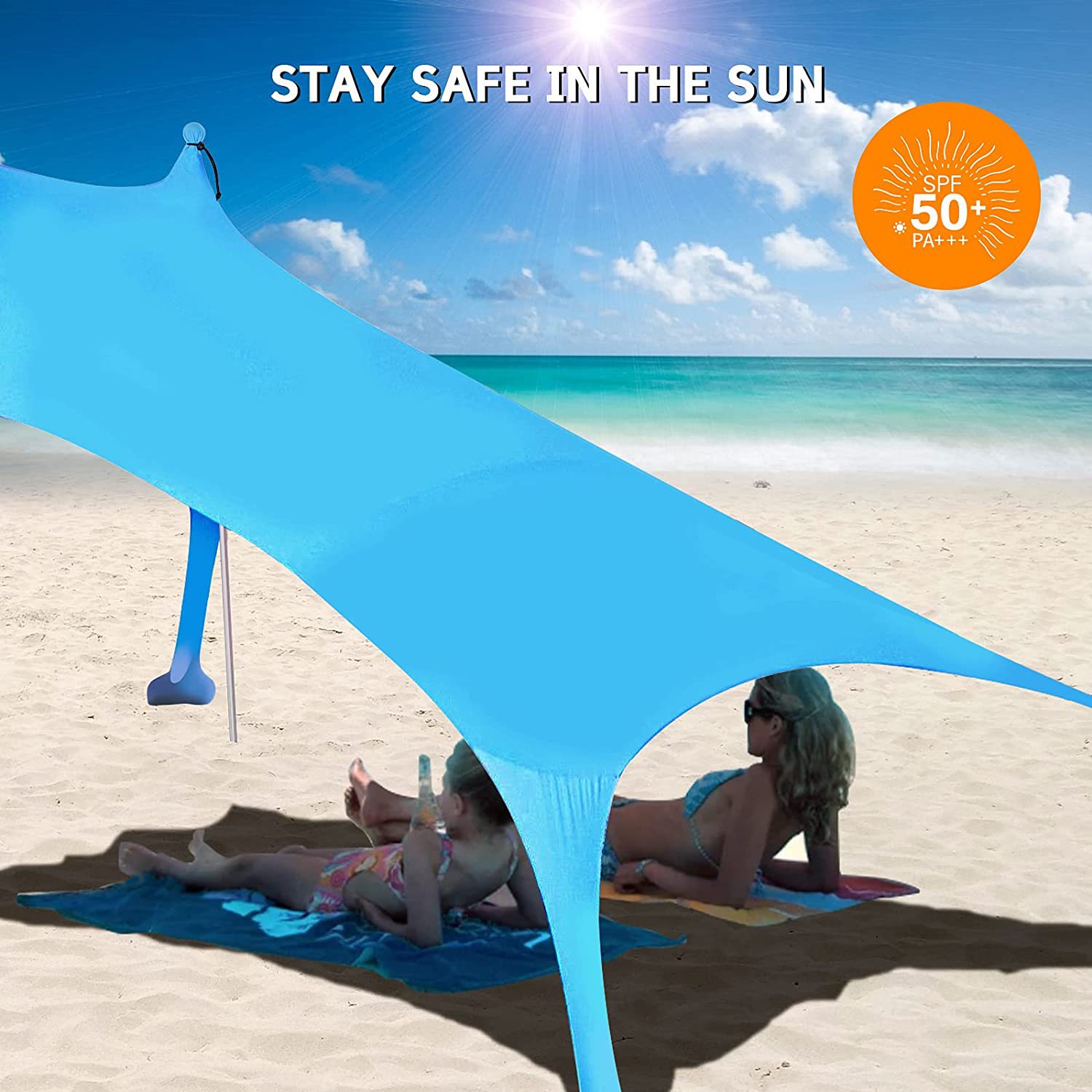 Family Beach Sun Shade Tent with Sandbags Portable Beach Awning