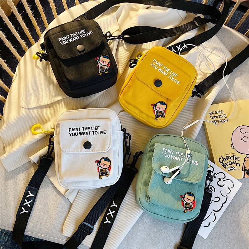 Vibrant Cute Canvas Crossbody Bag Cartoon Shoulder Purse with Phone Pocket Ideal for Students and Trendsetters