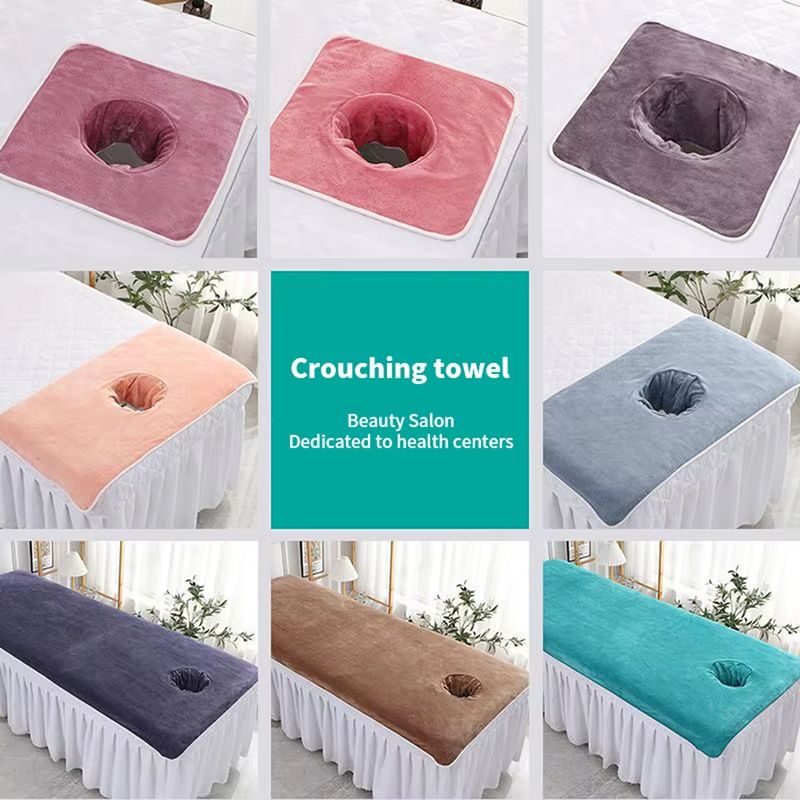 Thickened Beauty SPA Massage Table Face Towel with Hole, 13.8x13.8 in (35x35 cm)