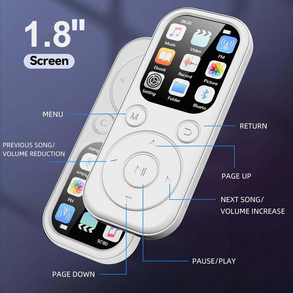 Slim Bluetooth 5.4 MP3 Player, Portable Walkman Music Player with FM Radio, eBook Reader & Recorder, Ideal for Travel
