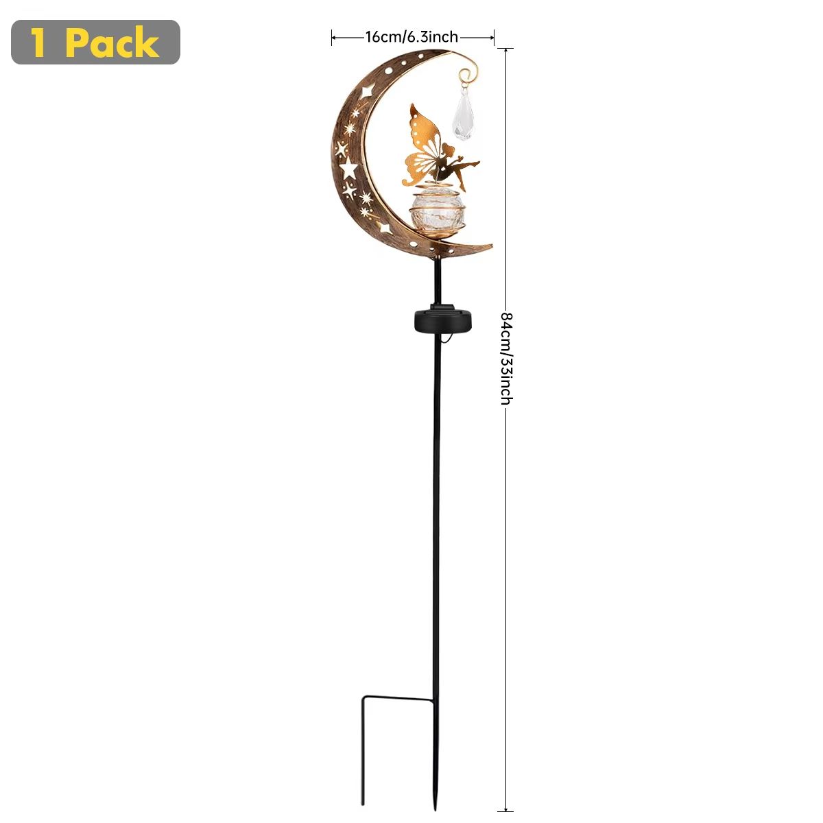 Whimsical Moon Fairy Solar Garden Stake Light | Crackle Glass Globe