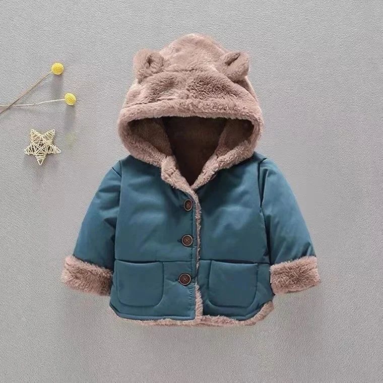 Cartoon Hooded Baby Fleece Jacket – Cozy Velvet-Lined Toddler Winter Coat for Infants & Toddlers