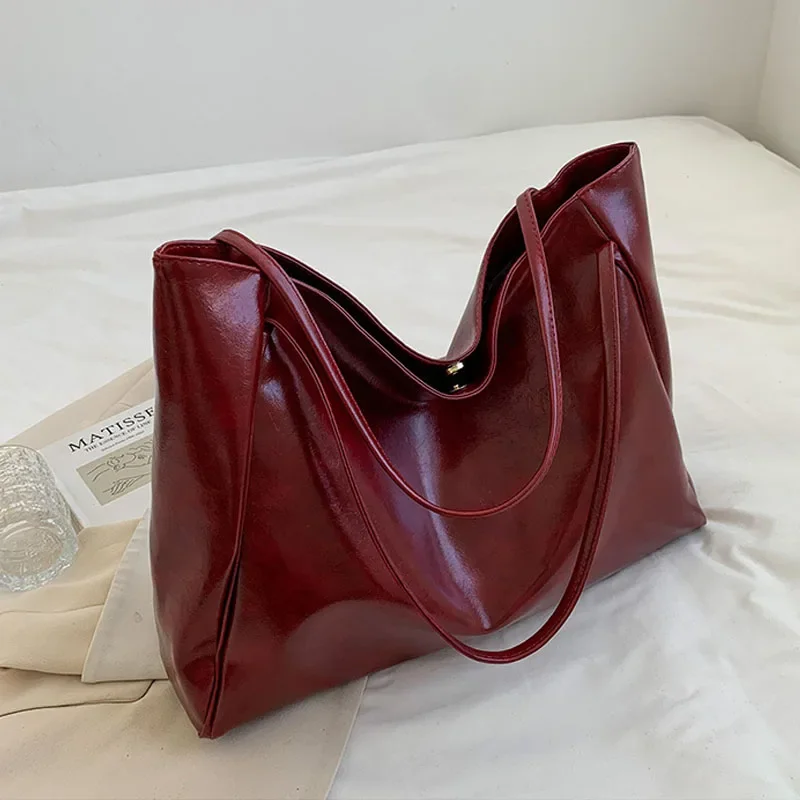 Large Capacity PU Leather Tote Bag Retro Shoulder Crossbody Everyday Handbag