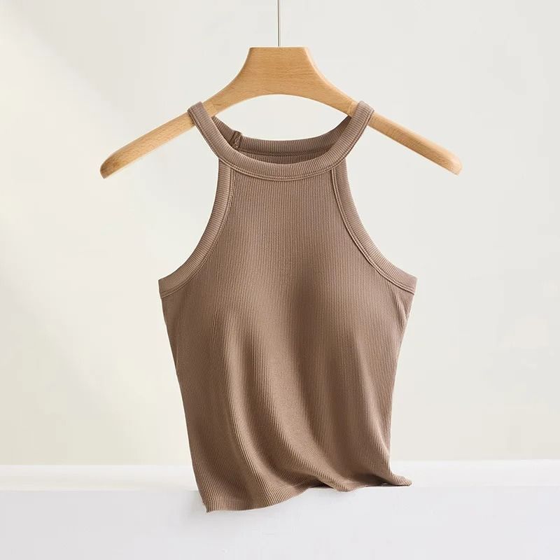 Threaded Halter Neck Camisole Top With Built In Bra