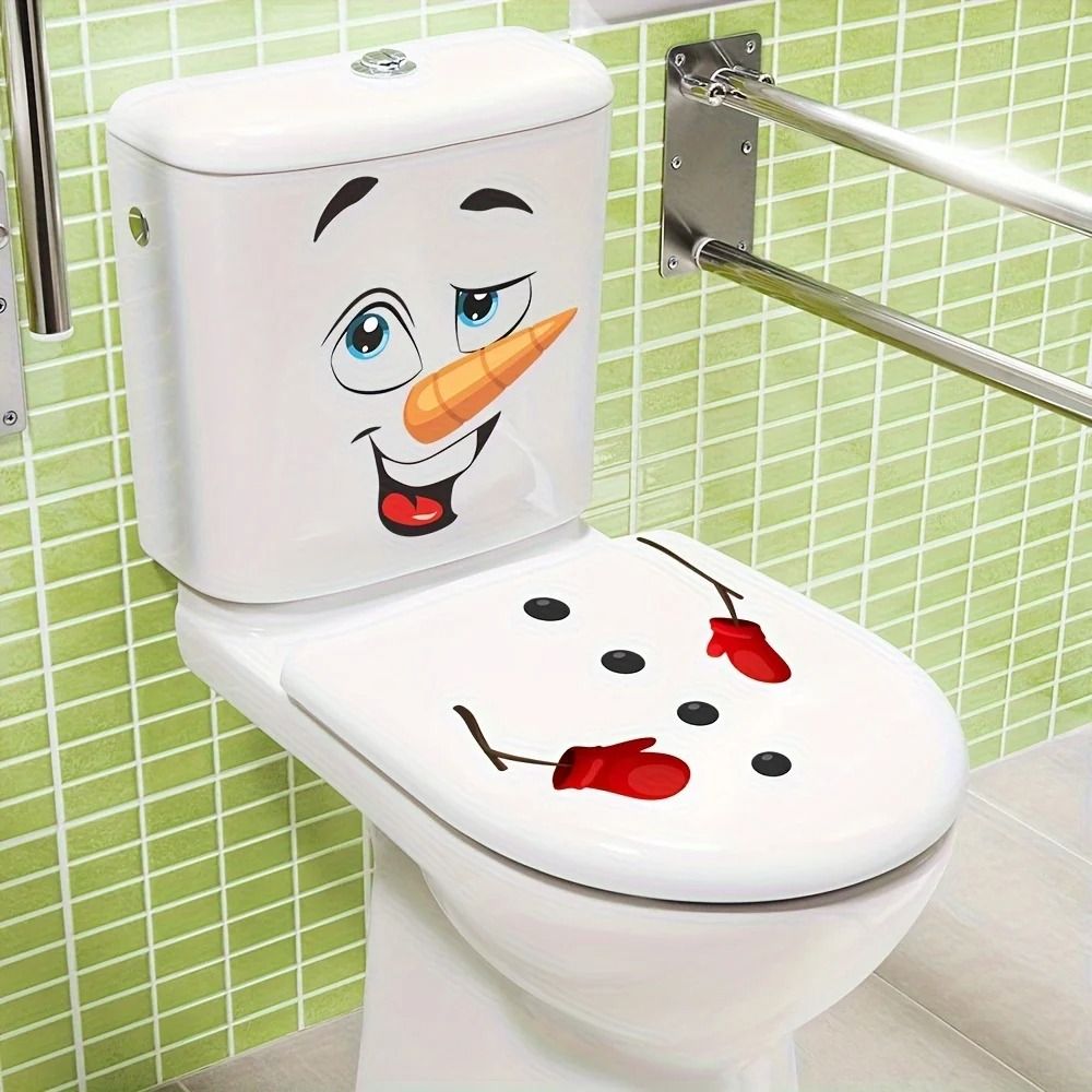 Christmas Snowman Toilet Lid Decal Waterproof Self Adhesive Bathroom Sticker