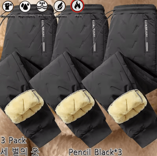 3 Pack Mens Winter Fleece Pants Waterproof Windproof Lambswool Thermal Trousers