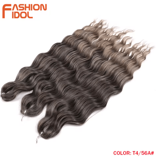 FASHION IDOL 24-Inch Ombre Rainbow Water Wave Crochet Hair, Synthetic Deep Wave Braiding Extensions