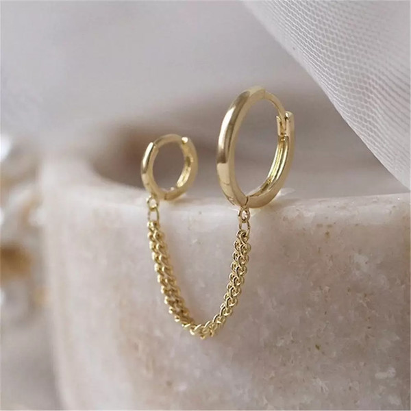 Double Piercing Earring Chain with Small Hoops