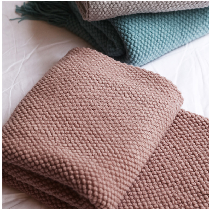 Corn Grain Waffle Embossed Knitted Blanket, Textile City Thickened Winter Warm Throw with Tassels, Decorative Bedspread