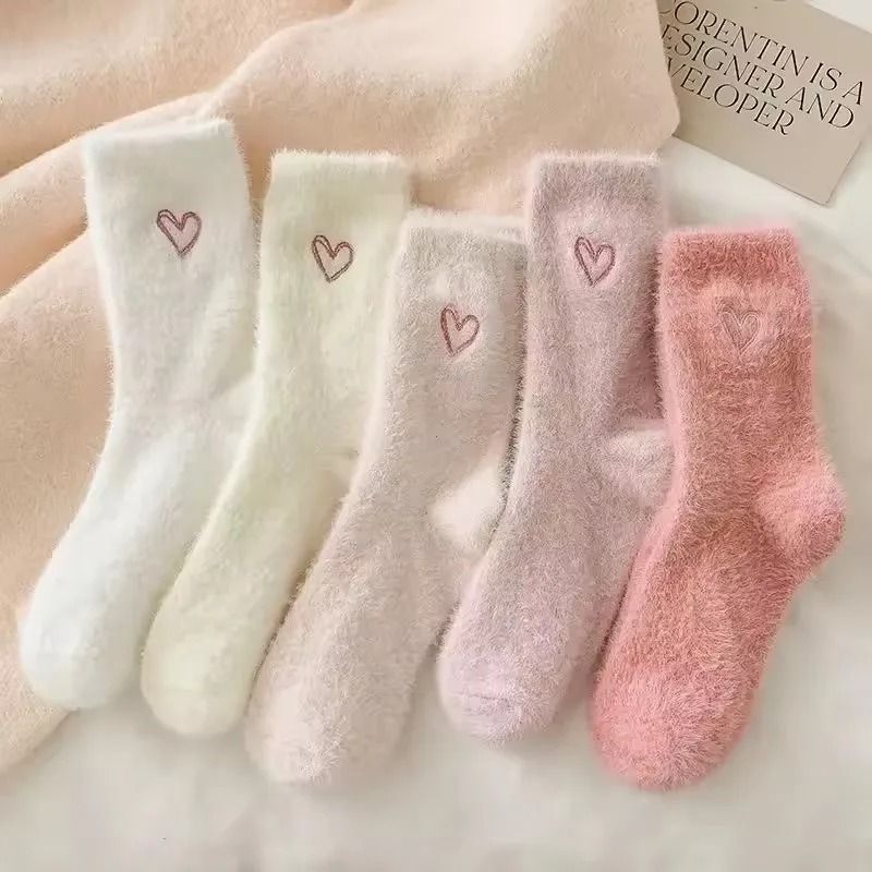 Womens Thickened Mink Fur Socks 5-Pair Set Warm Plush Home Sleepwear