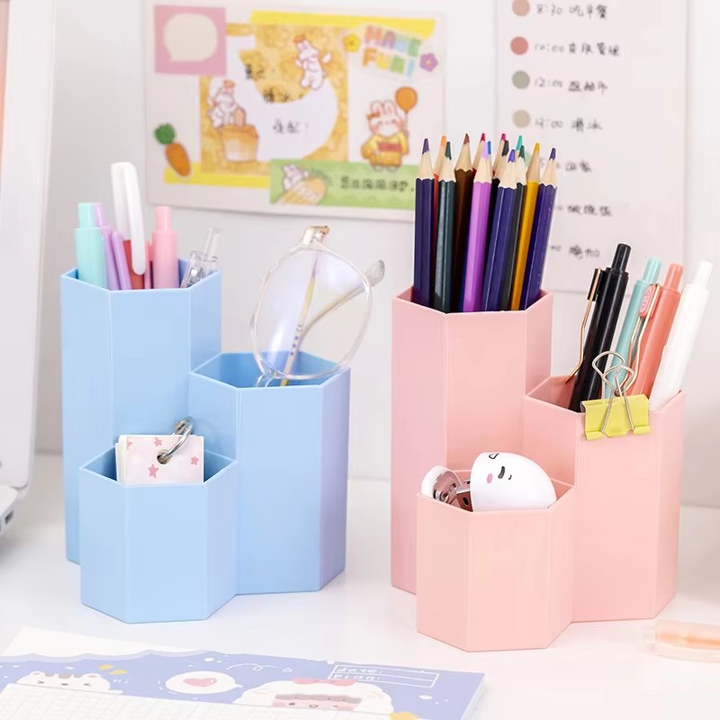 Multifunctional Desktop Storage Box Three-grid Pen Holder Makeup Brush Stationery