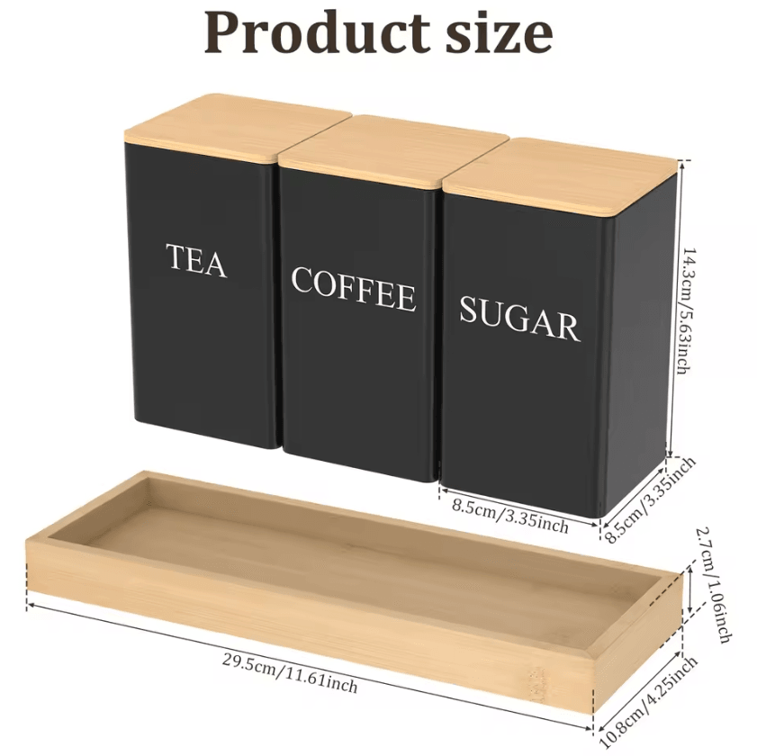 3-Piece Airtight Coffee, Tea & Sugar Canister Set – Sealed Kitchen Storage Jars for Freshness & Organization