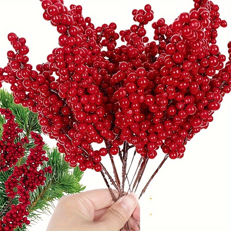 Christmas Tree Decoration Berries, Set of Bright Red Artificial, DIY Holiday Decoration