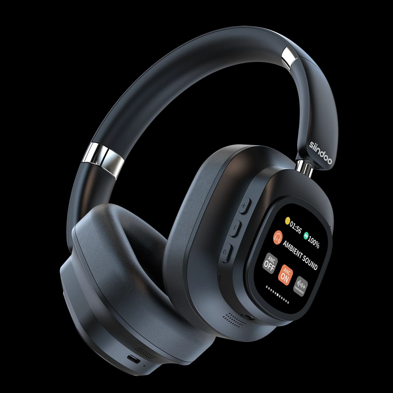 Hybrid Wireless Headphones with Active Noise Cancelling and LED Touch Screen