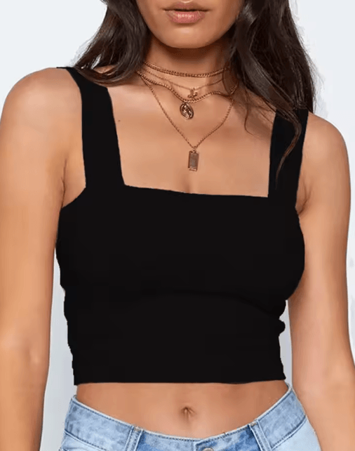 Womens Square Neck Crop Top Backless Off Shoulder Summer Tank