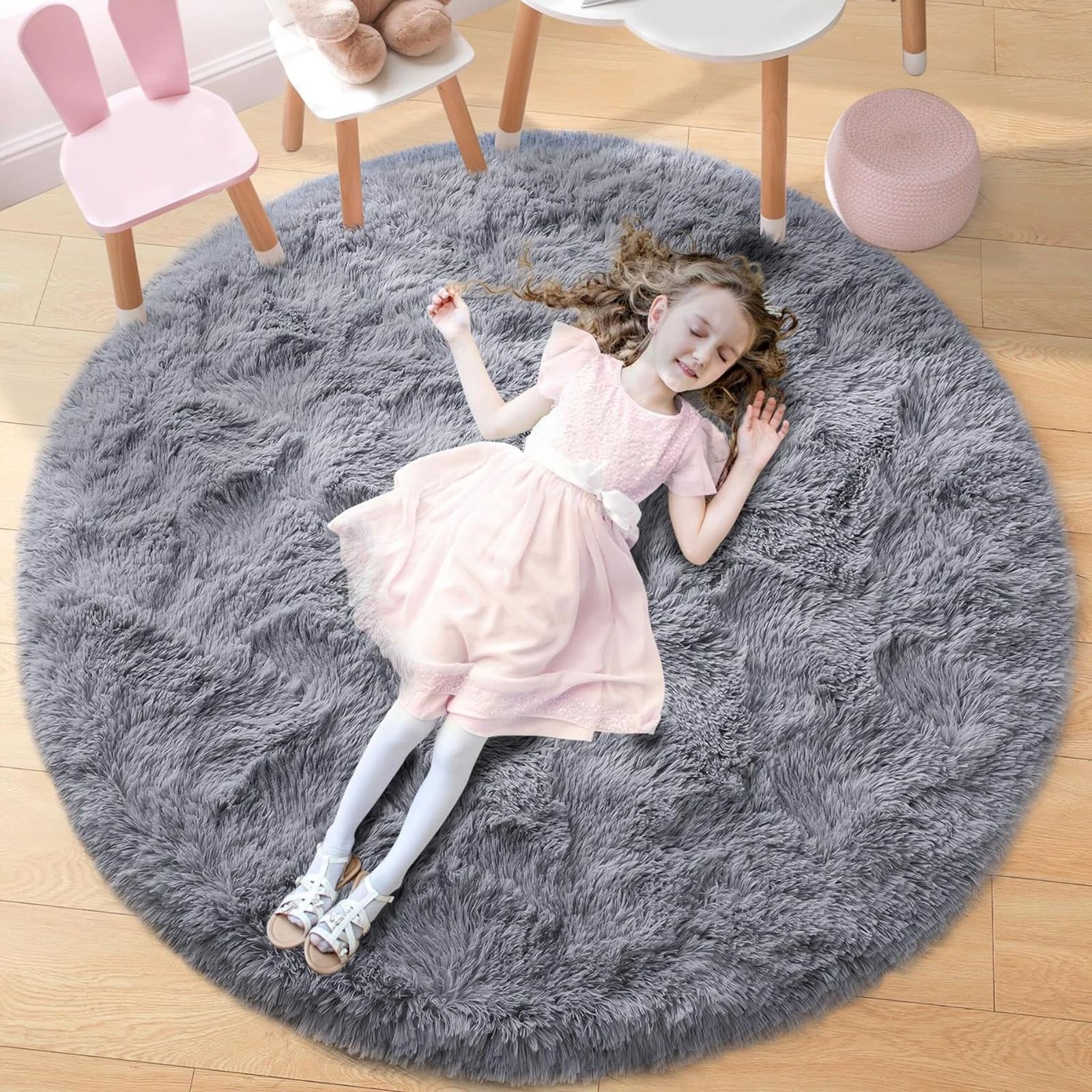 Ultra-Soft Shaggy Round Plush Onyx Rug