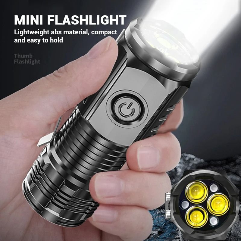 Mini LED Flashlight with Pen Clip and Magnetic Base USB Rechargeable