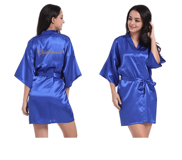 Personalized Satin Bridal Party Robe with Gold Lettering