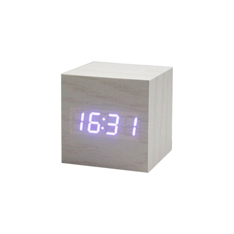 Wooden Cube Voice Control Alarm Clock